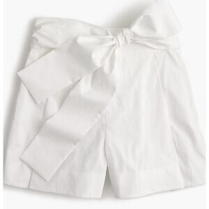 J Crew White Tie Waist Cotton Poplin Shorts Women 14 Pockets 3.5" Inseam Bow
